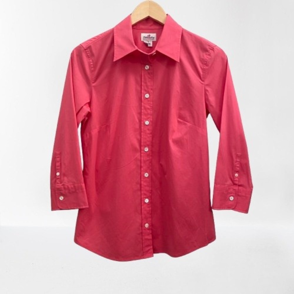 J. Crew Women's Haberdashery Stretch 3/4 Sleeve Button Down Shirt Pink Small